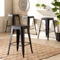 Baxton Studio AY-MC06-Black Matte-CS Horton Modern and Contemporary Industrial Black Finished Metal 4-Piece Stackable Counter Stool Seti